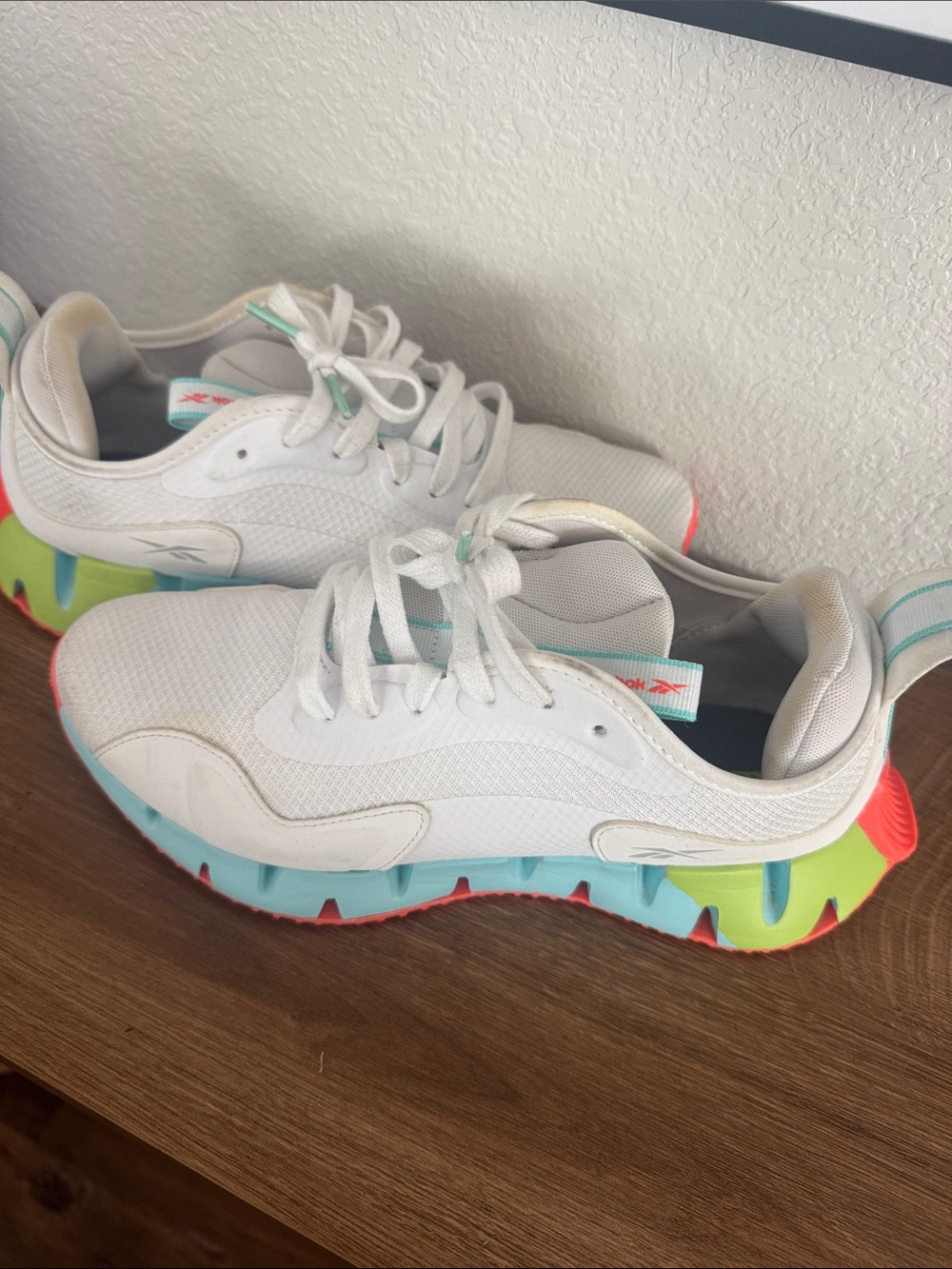Womens White Sneakers with Multicolor Accent Sole